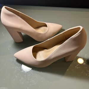 IDIFU Nude Pink Block Heel Pumps